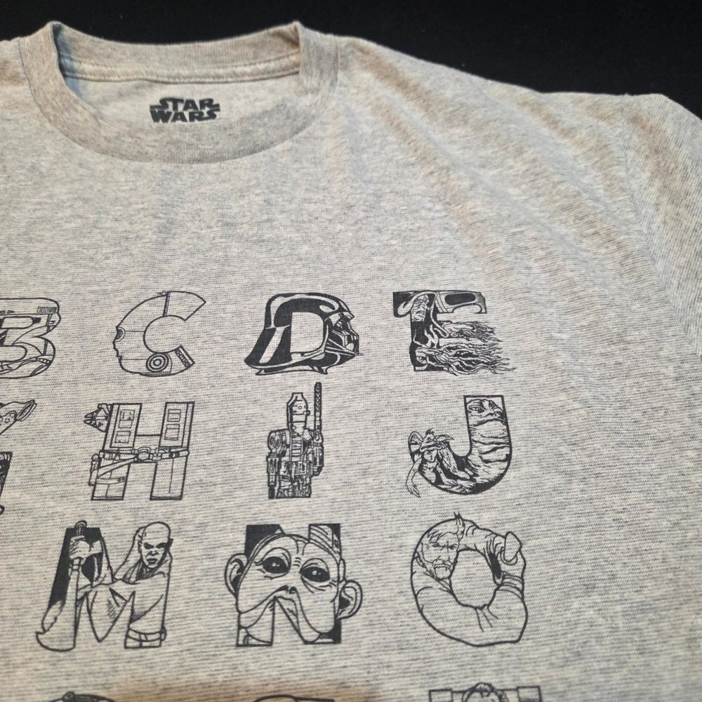 Star Wars ABC Alphabet Graphic T Shirt Mens Large Gray Fifth Sun